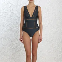 Цельный купальник, женский черный купальник, пуш-ап бикини, открытая одежда для плавания, Женский бразильский купальник с v-образным вырезом, монокини, пляжная одежда