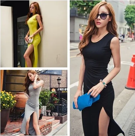 

Womens Sexy Split Barelegged Tank Long Dress For Female 2019 Summer New Fashion Sleeveless Korean Slim Casual Sheath Dresses