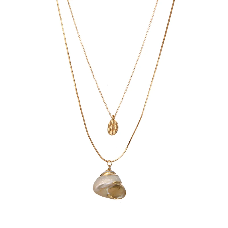 Yhpup стильный ZA минималистичный натуральный корпус двухслойный кулон ожерелье Винтажное очарование для женщин летние пляжные вечерние ювелирные изделия