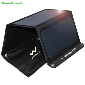 

PowerGreen Portable Solar Charger 21 Watts Double USB Ports Solar Power Bank Folding Solar Panel Solar Bag for Mobile Phone