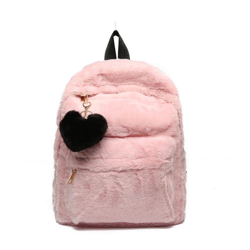BENVICHED Cute Solid Faux Fur Backpack Heart Pendant Winter Soft Women ...