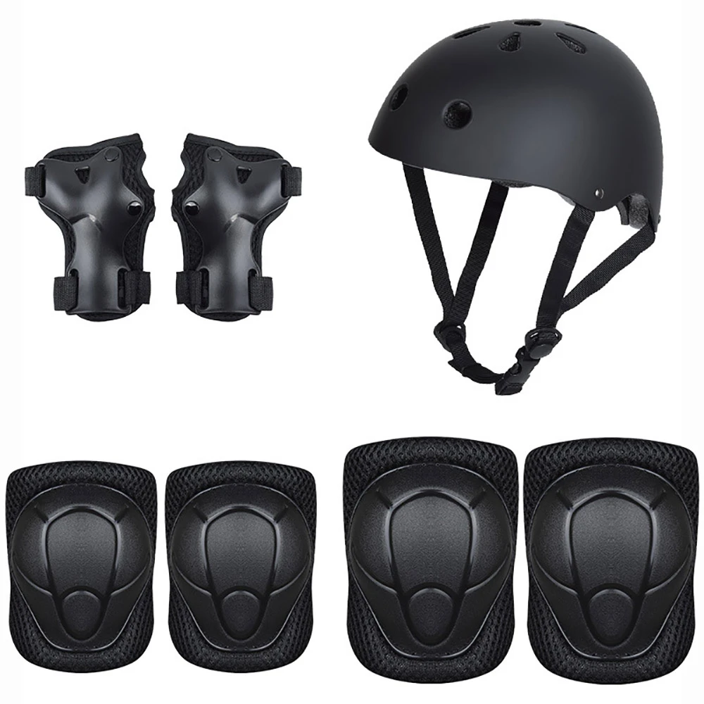 Equipo de protección de seguridad deportiva para niños, juego de protección para patines, patinaje sobre hielo, casco rodillera, codo, Protector de muñeca, 7 piezas|Cascos| - AliExpress