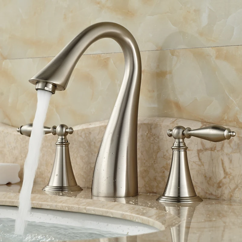 Best Quality Widespread Dual Handle Basin Faucet Brushed Nickel Bathroom Mixer Taps