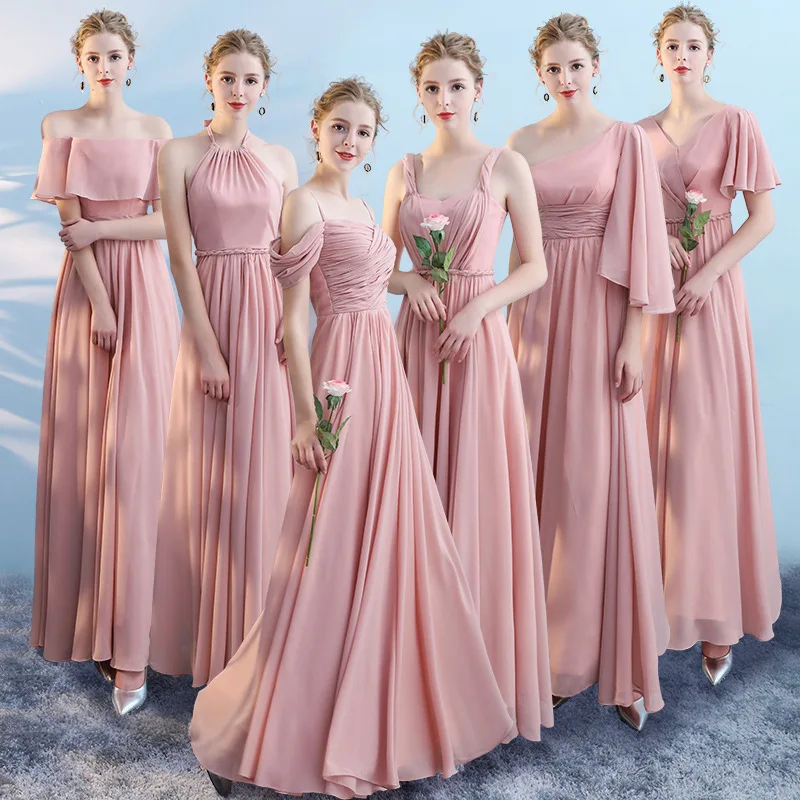 

2019 New Pink Blue A-Line Tulle Floor Length Chiffon Bridesmaid Dresses Women Long Formal Dress