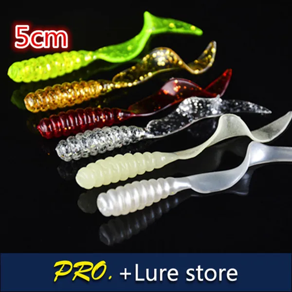 

Free shipping 200pcs 5cm colorful soft material circle tail shinny isca grub worm maggot fishing lure baits for pond fishing
