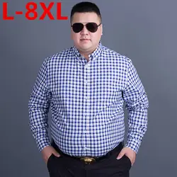 Большие размеры 8XL 7XL Для мужчин Классические рубашка в клетку с длинными рукавами платье-рубашка Для мужчин Бизнес Формальные Рубашки Для