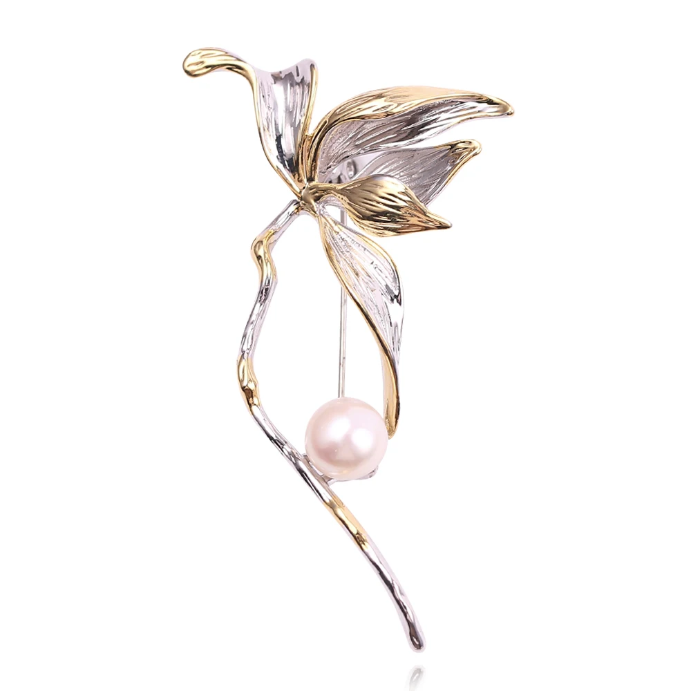 

Tulip Silver Pin Brooch Natural Freshwater Pearl Flower Shape Brooches For Women Wedding Personalized Jewelry Accessories