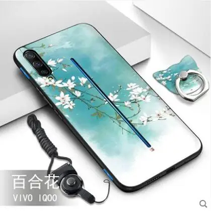

For Vivo iqoo case silicone luxury cute soft TPU with finger ring lanyard case for vivo iqoo cover case fundas coque