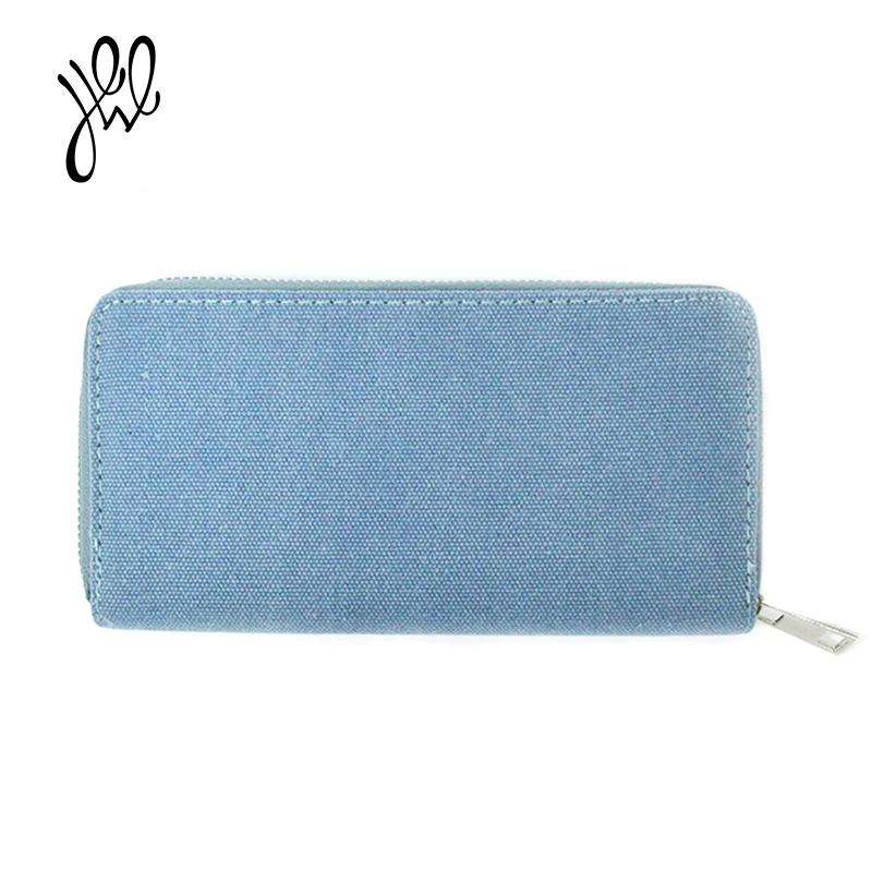 New Long Women Wallets Denim Famous Designer Solid Sky Blue Pattern