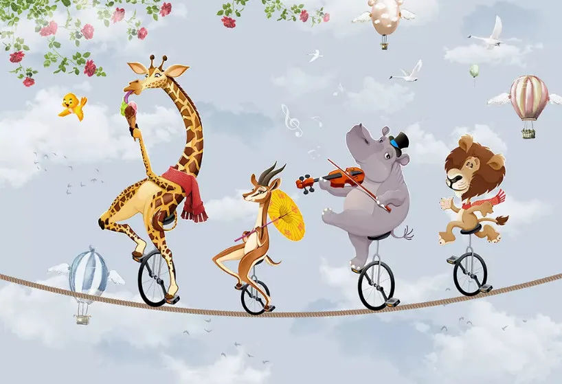 Beibehang индивидуальные современная мода стерео обои слон езда на велосипеде облако дети задний план обои домашний декор