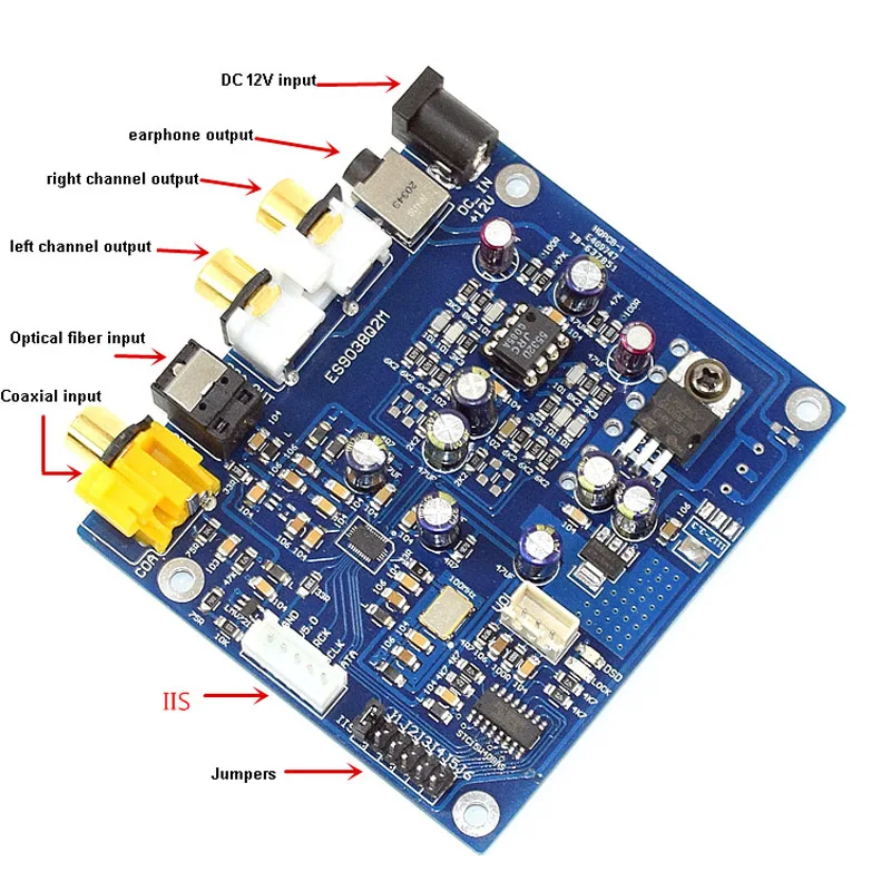 ES9038 Q2M I2S DSD Optical Coaxial Input Decoder DAC Headphone Output HiFi Audio amplifier Board