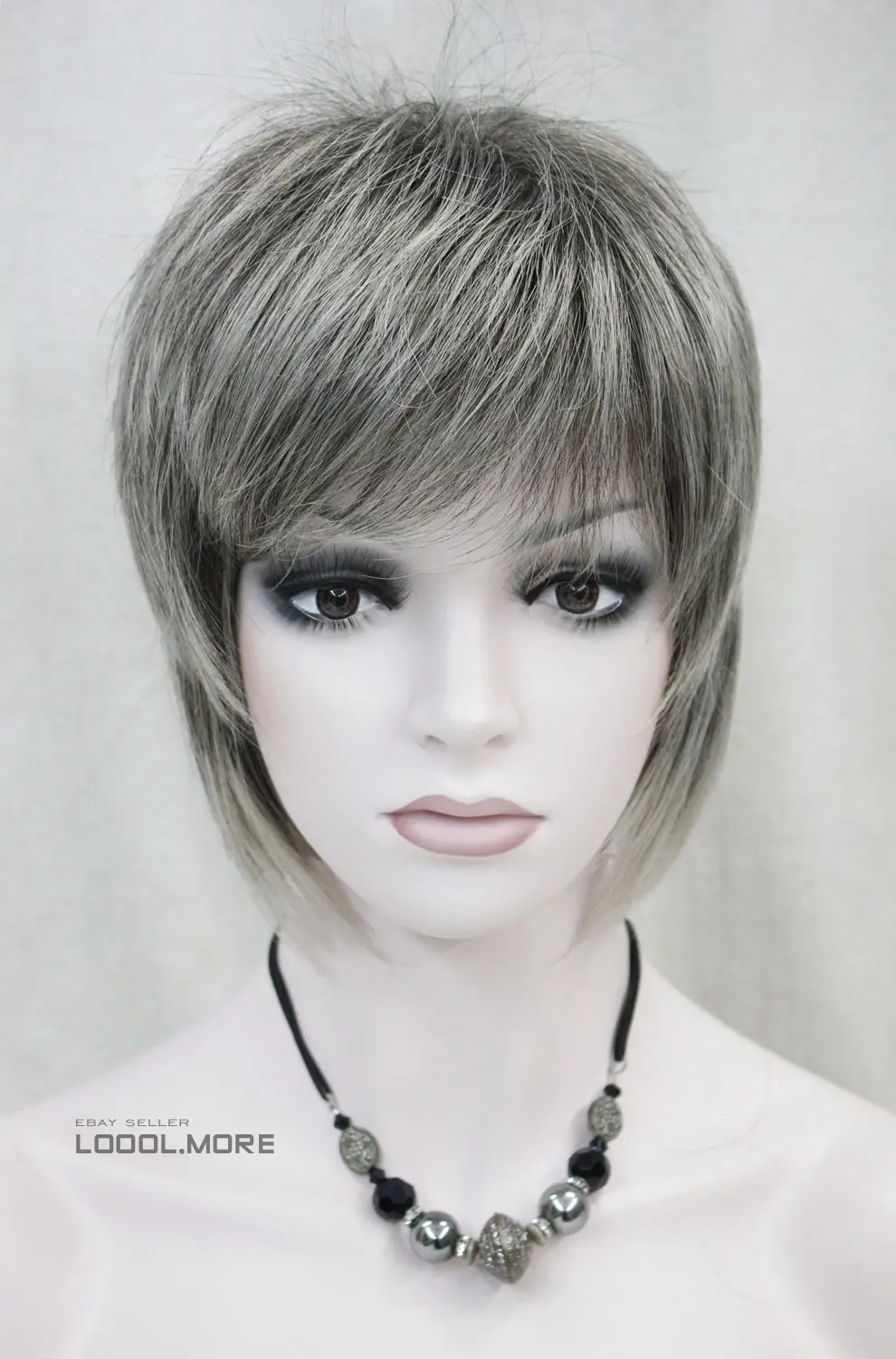 Fashion Dark Brown &amp Light gray Mixed Women ladies Fluffy wig H-TLD099 Ladies Heat Resistant Synthetic hair Wigs |