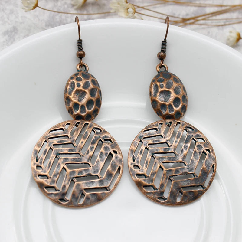 

New Bronze metal big circle multilayer Earrings Vintage Hollow pattern boho long Drop Earrings Ear Rings Party Jewelry d'oreille