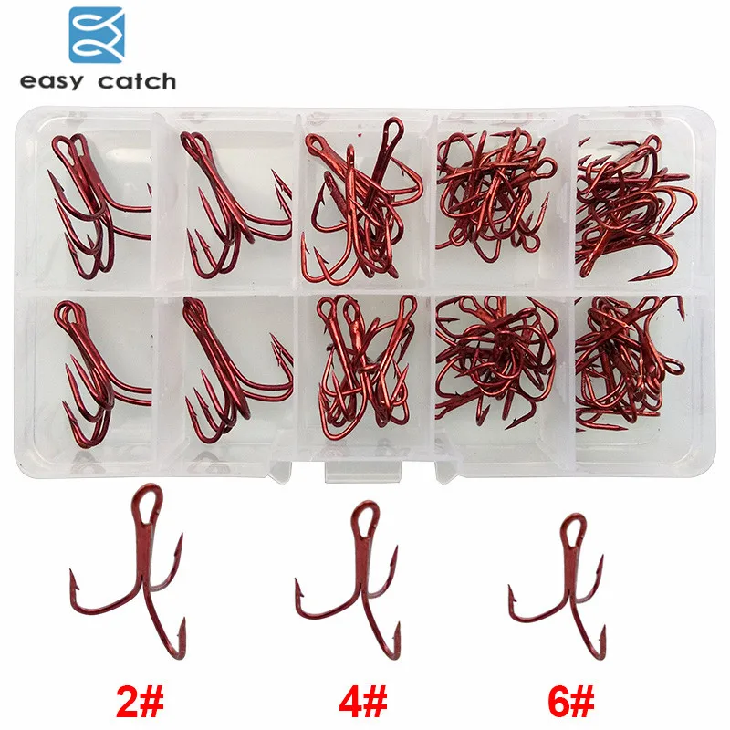 Тройные рыболовные крючки Easy Catch 50 шт./компл. красный маленький короткий