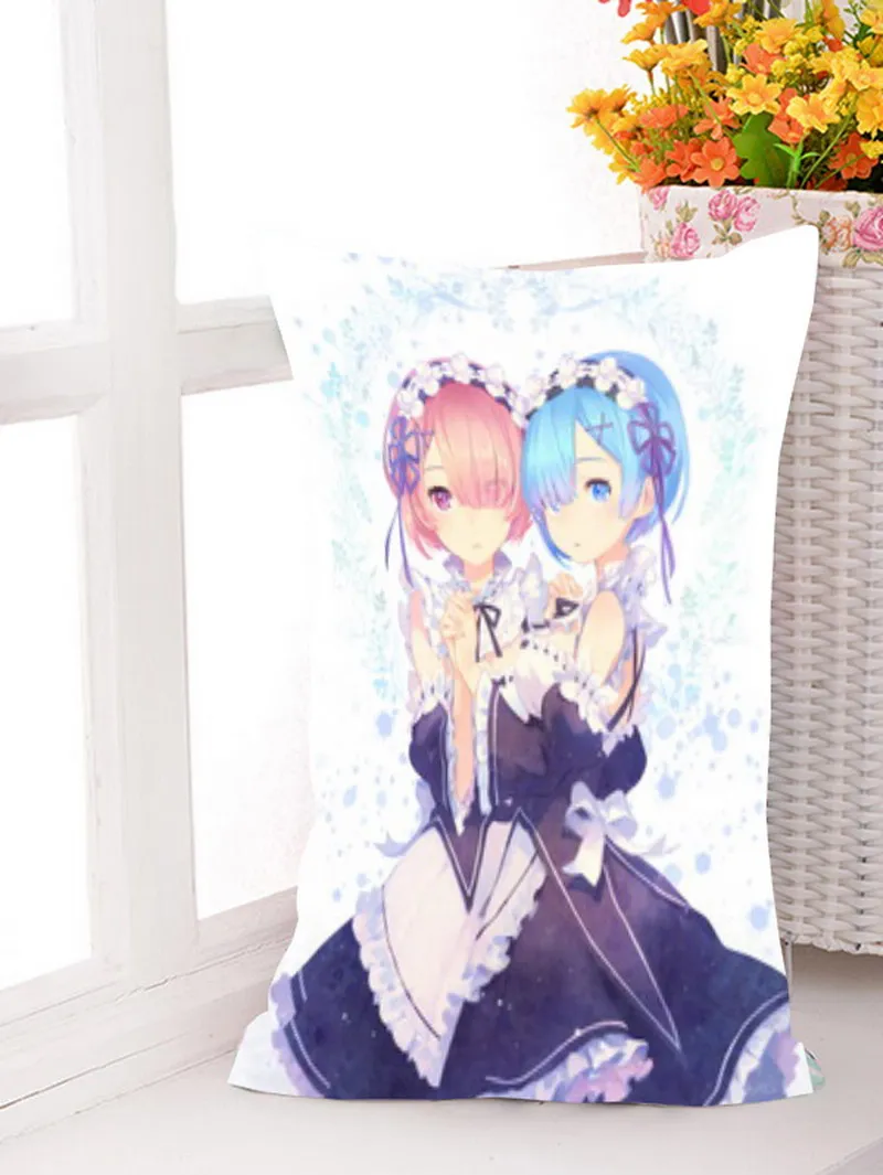 

Oct. Home Textile Re:ZERO Anime Rem & Ram Polyester/Micro-suede Fabric/2WT 2way 45*35CM One-sided Two-sided Pillow Case #41297