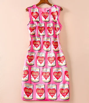 

Novelty Designer Women Print Dress Fashion O-Neck Sleeveless Sheath Dresses