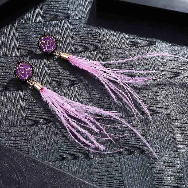 E6104 Trendy Drop Earrings WomenLongBohemianBlueBalckDangleBohoTasselFeather Earrings 2018 Jewelry