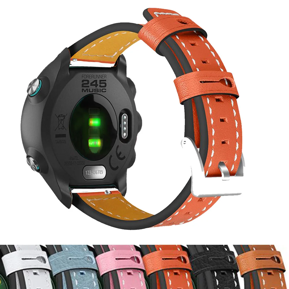 

20mm Luxury Genuine Leather Band Strap For Garmin Forerunner 245 245M Music 645 Smart Watch Replacement Bracelet Belt Watchband