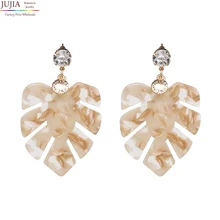Jujia заводская цена оптом кристалл с смолы серьги в форме листа заявление Мода серьги ювелирные изделия