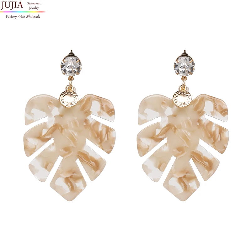 

JUJIA Factory Price Wholesale crystal with resin leaf earrings statement fashion Drop Earrings jewelry