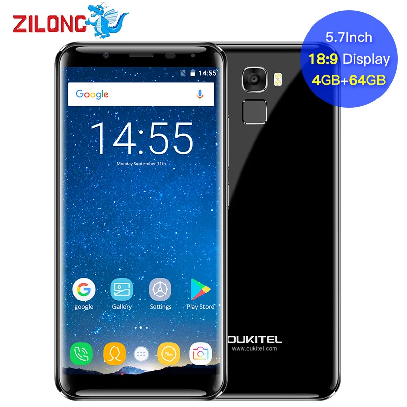 Oukitel 5.7 Inch 18:9 Infinity Display Smartphone Android 7.0 5000mAh 4GB RAM 64GB MT6750 Octa Core Fingerprint 16MP Cellphone