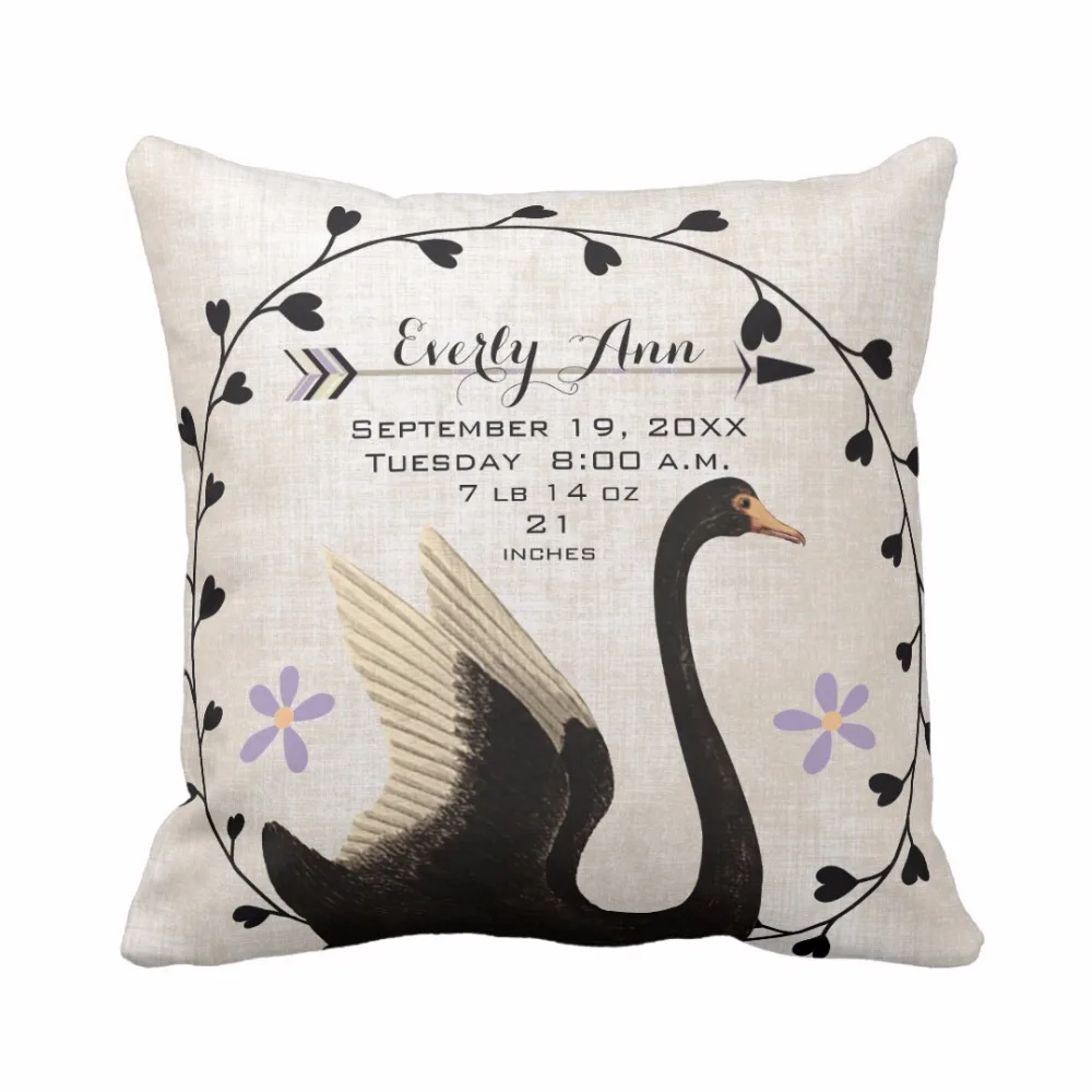 

Custom Swan Baby Boy/Girl Nursery Baby Stats or Birth Records Throw Pillow Cover Polyester Cotton Cushion Cover Home Decorative