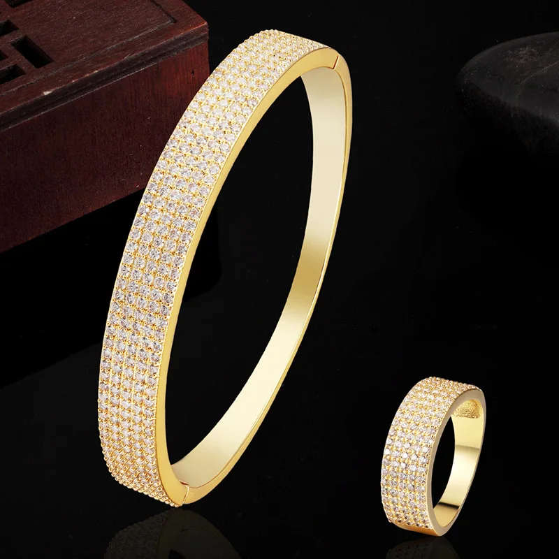

Fashion Women Love Bangles AAA Zircon Jewelry Sets Perfect Dubai Bangle Rings Wedding Accessories Sets African Jewelry Sets