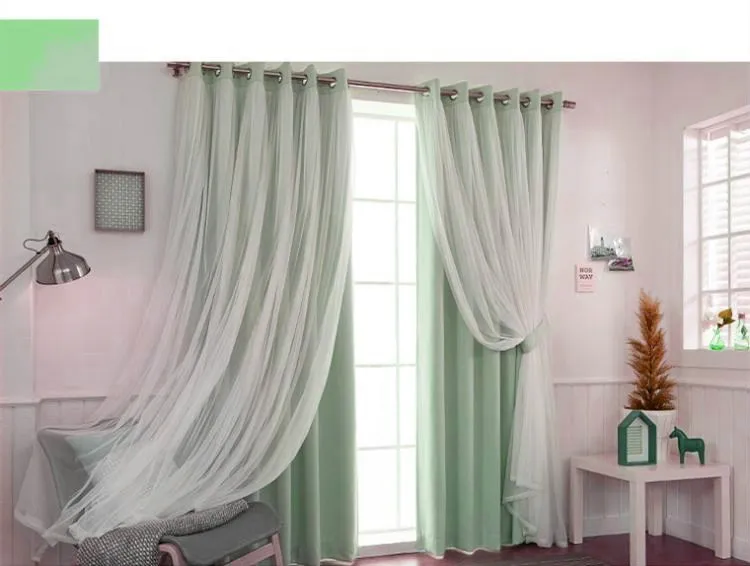 Новая синяя, розовая, бежевая ткань+ вуаль, занавески для гостиной, первоклассное украшение и затемненная двухслойная оконная занавеска