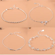 925 Sterling Silver Flower Star Charm Bracelet For Women Girls Luxury Brand Heart Cute Anklet Jewelry Pulseras Mujer lindajoux 925 sterling silver fashion sea star charm anklet for women s925 ankle bracelet adjustable length