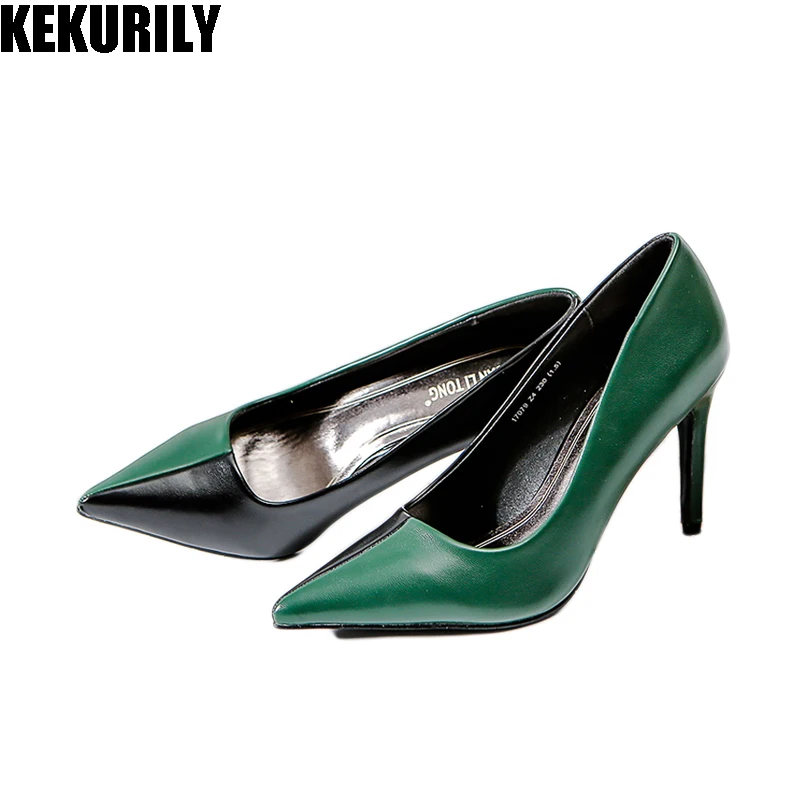 

Women Shoes mixed color Slip on Pumps Pointed Toe Sandals shallow patchwork High Heel Slides zapatos mujer Black white red green