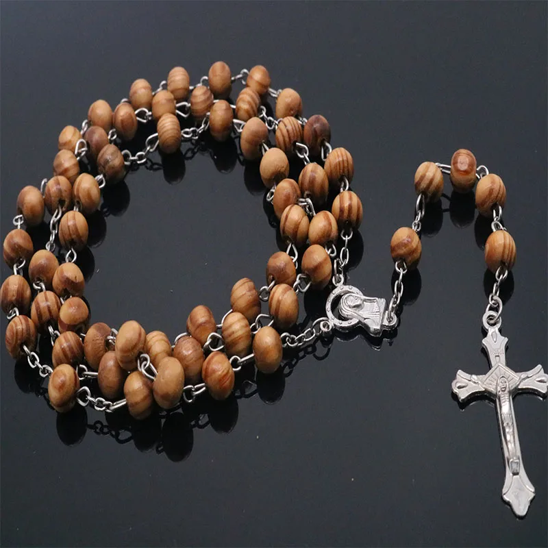 Деревянные четки 8 мм подвеска с крестом Иисуса Христа|Ожерелья подвеской| |