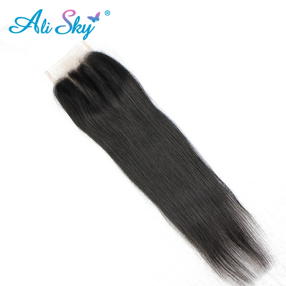 

Alisky Brazilian Straight Lace Closure Three/Middle/Free Part 4x4 100% Human Hair 8-22 Inch 130% Density Black Remy Hair