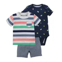 2017 new Summer baby boy clothing set Baby Rompers t shirt short pants 3pcs set Baby