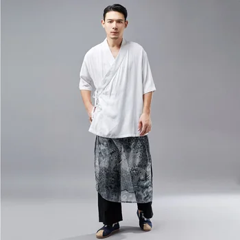 

Hisenky Men's Tang suit Hanfu Retro Sostume Wu Shu Tai Chi Clothing Shaolin Kung Fu Wing Chun Shirt Short Sleeves Loose Shirt