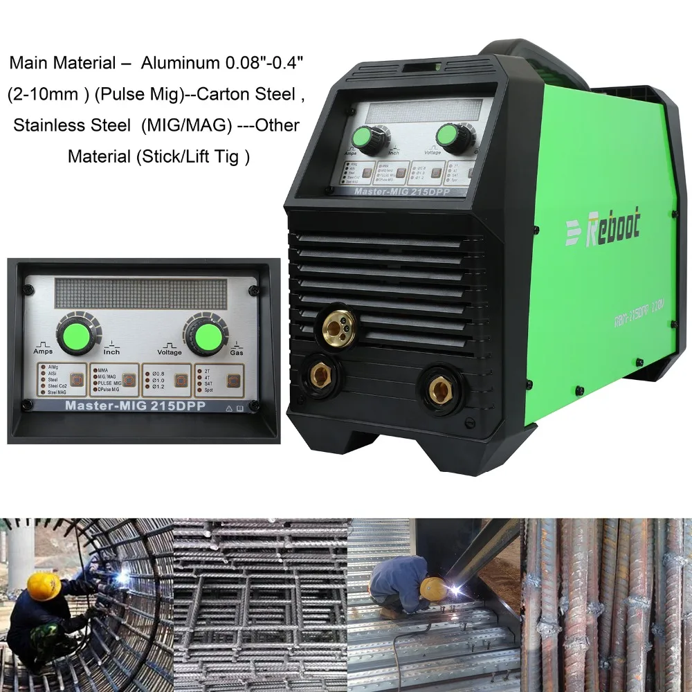 Reboot Mig Welder Pulse 220V Double Pulse/MIG/Stick/TIG 4 in 1 Multifunction Pulse MIG Welding Machine Aluminum Steel MIG Welder