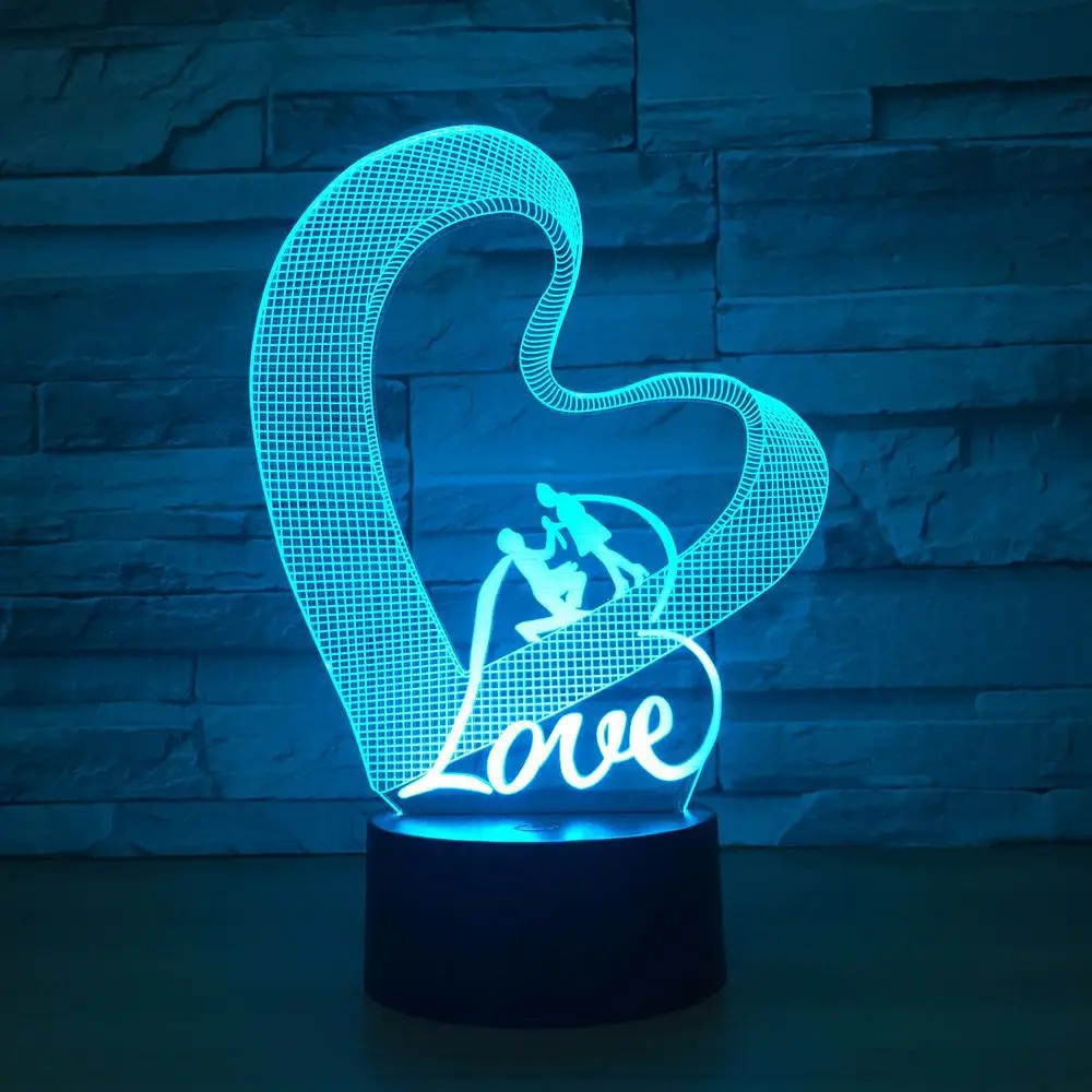 Любовь Сердце 3D ночной Светильник СВЕТОДИОДНЫЙ Настольный светильник 3D иллюзия Лампа романтические вечерние лампы для свадебного украшения подарок для жены