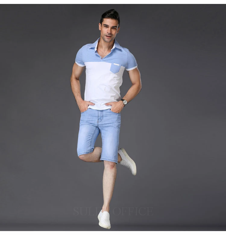 SULEE Brand Summer New Men's Denim Shorts Fashion Casual Slim Fit Elastic Jeans Short Male Brand Clothes