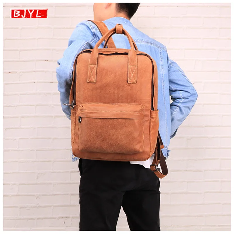

2019 new genuine leather men's backpack vintage laptop shoulder bag men computer bag large capacity retro travel backpacks