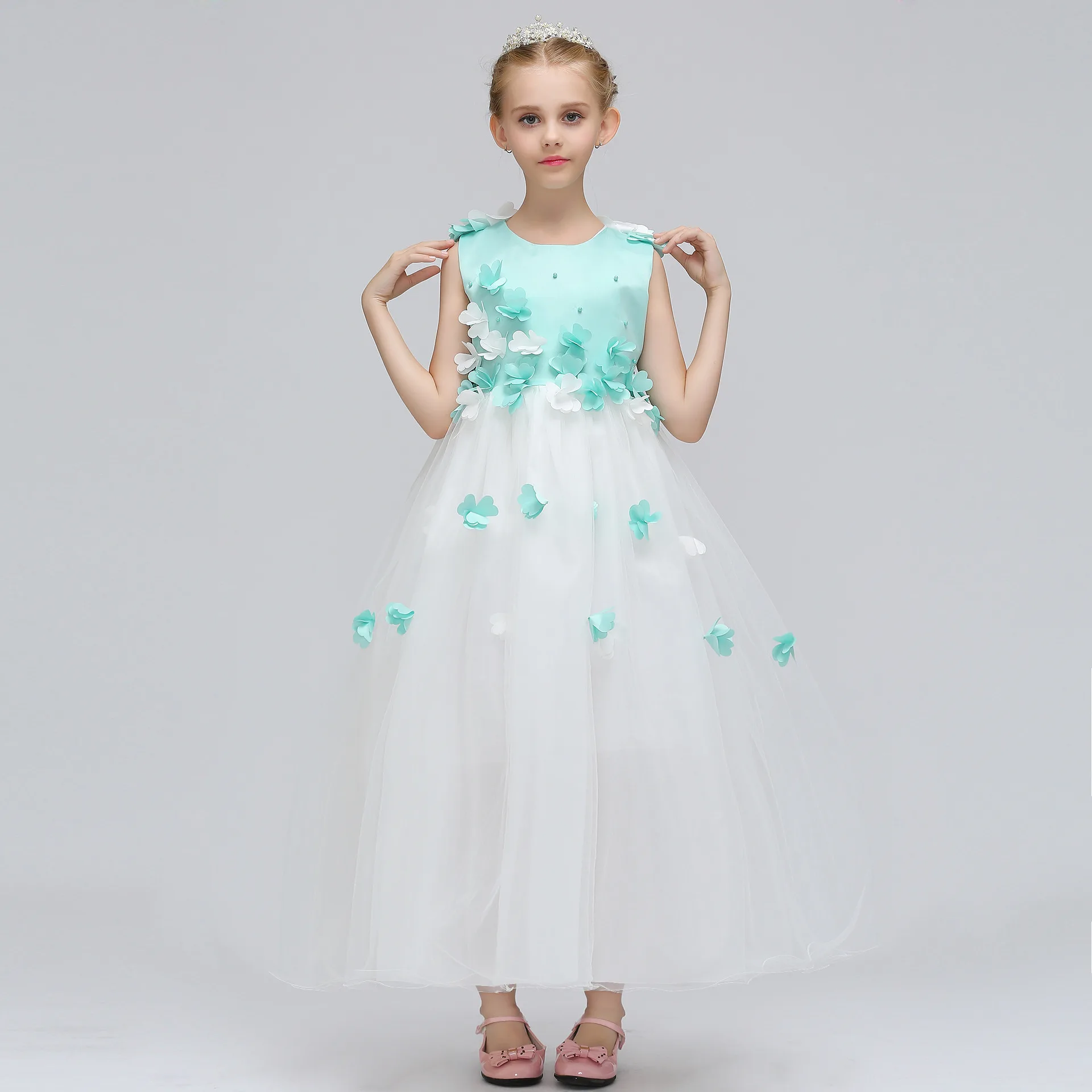 

Girls Dress Spell Color Beaded Petals Princess Dresses Children Dress Performance Clothing Ball Gown 5-10 Years