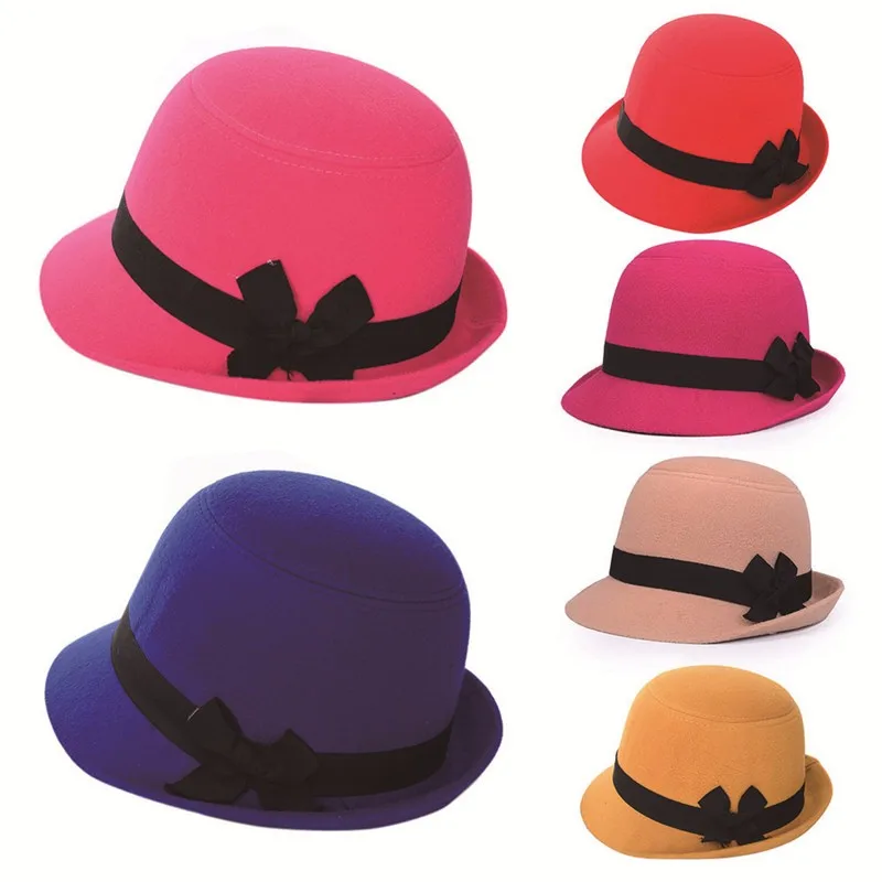 Для женщин и девушек Ретро Бант Пляж фетровая шерсть фетровая шляпа-котелок Пешие прогулки шапки