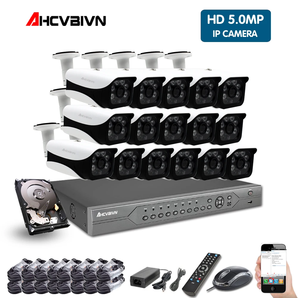 AHCVBIVN 16CH 5MP POE NVR 5MP камера комплект Открытый 5MP PoE ip-камера аудио запись Onvif FTP система видеонаблюдения комплект видеонаблюдения