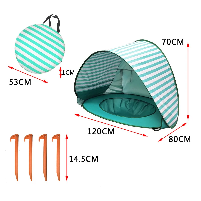 Толстая детская Пляжная палатка с защитой от ультрафиолетовых лучей, с водоотталкивающим навесом для бассейна, детский уличный переносной навес для пляжа - Color: Blue stripes