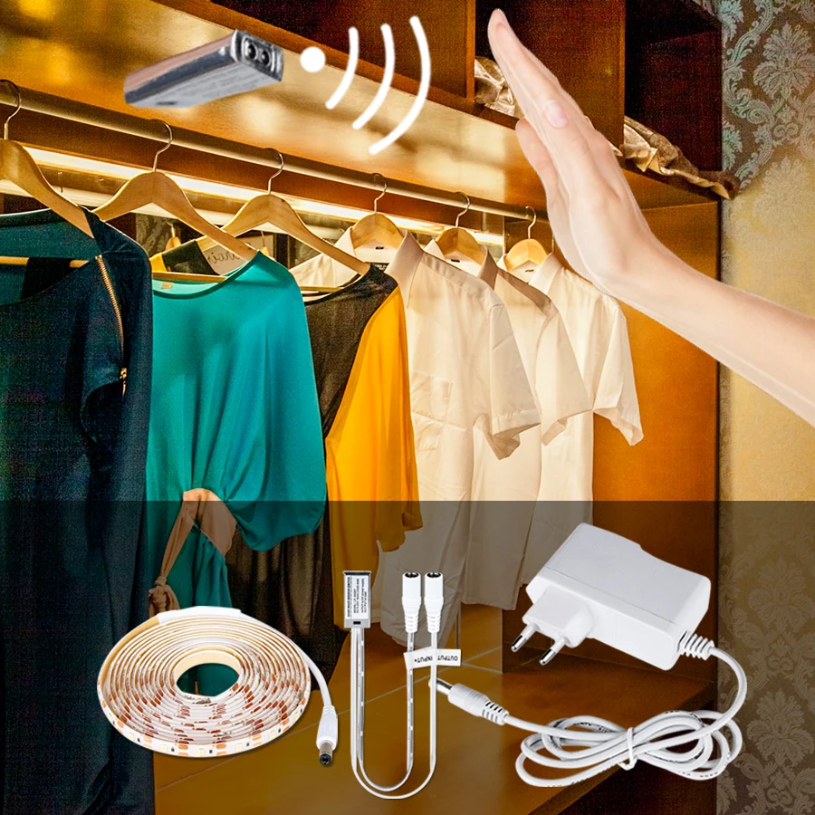 

LED Hand Wave Sweep Under Cabinet Light LED PIR Motion Sensor Strip 12V Kitchen Light Bedroom Closet Smart Night Lamp Home Deco
