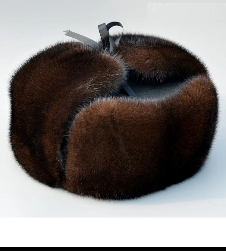 Autumn and winter quinquagenarian male quality black mink hair ear hat bomber trapper hat