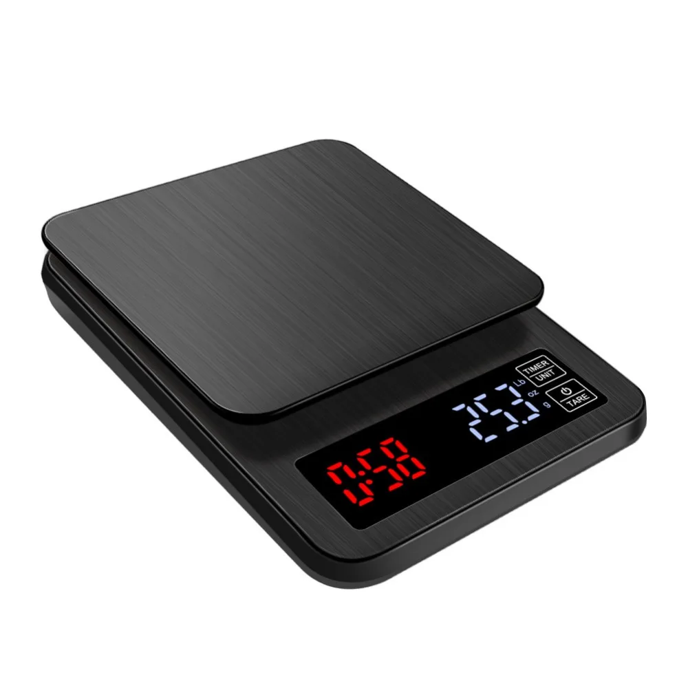 Pokich Кухня высокоточные весы электронные Кофе весы Портативный цифровой светодиодный Кофе весы с таймером Кухня бар принимает массу весом до 5 кг/0,1 г