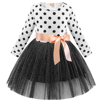 

Baby Girls Flower Dot Princess Long Sleeve Normal Causal Dresses Clothing Children Kids Cotton Clothes Dress for 2 3 4 6 7 Years