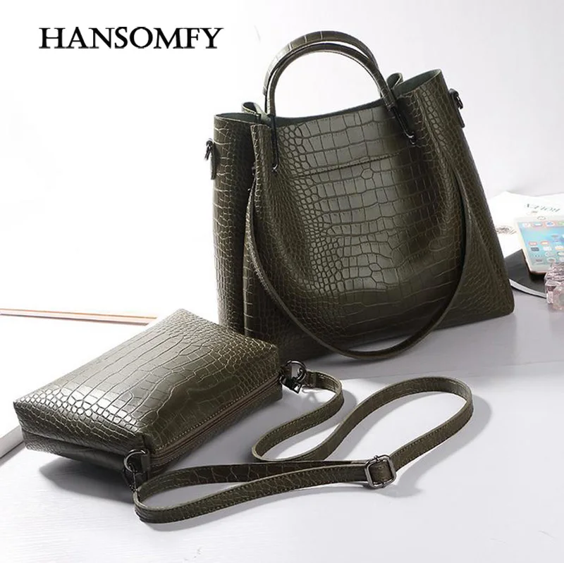 HANSOMFY Bag font b Sets b font Women Crocodile Leather Big Totes Female Dual Functions Crossbody