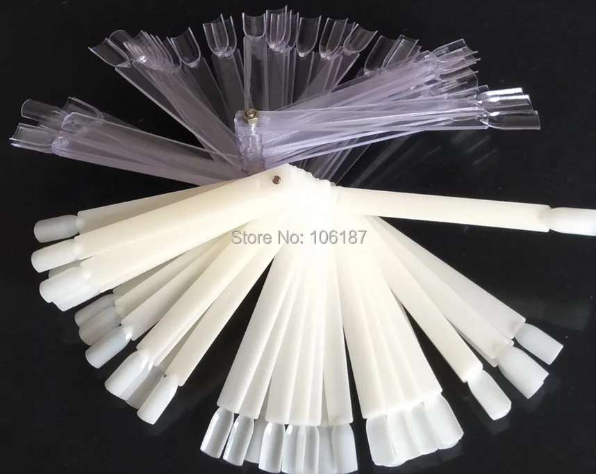 

50Pcs/Set,2Set Ivory Plastic False Nail Art Tips Stick Display Practice Fan Board&Nail Showing Shelf Art Display transparent