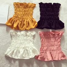 Qiukichonson укороченные женские топы с открытыми плечами летние корейские модные топы без рукавов Cami Женские топы с баской и рюшами для фитнеса