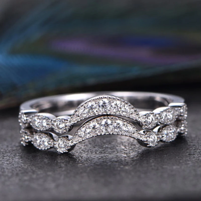 

Marcatsa Simple White Crystal Cubic Zircon Ring Silver Moon Copper Love's Engagement Rings for Women Men Fashion Jewelry Gift